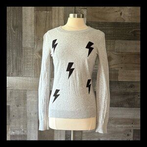 Express gray knit sweater medium black lightning dark feminine whimsigoth Y2K